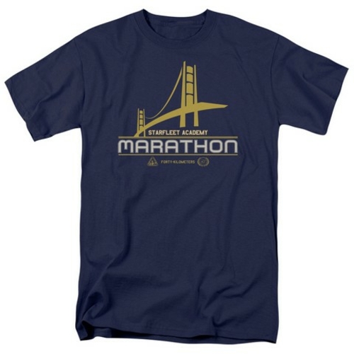 Trevco Star Trek-Marathon Logo - Short Sleeve Adult 18-1 Tee - Navy- S