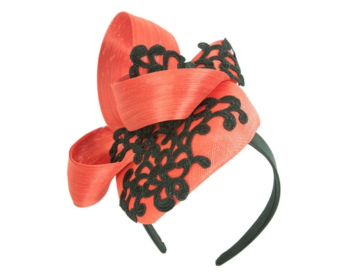 Stunning orange pillbox fascinator with lace