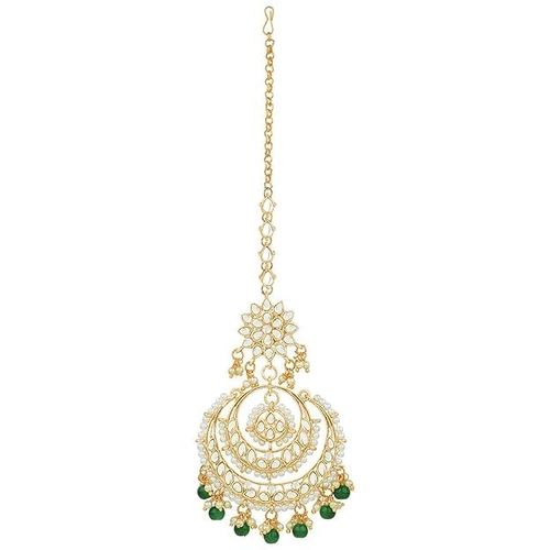 Gold Plated Traditional Kundan Studded with Pearls Maang Tikka for