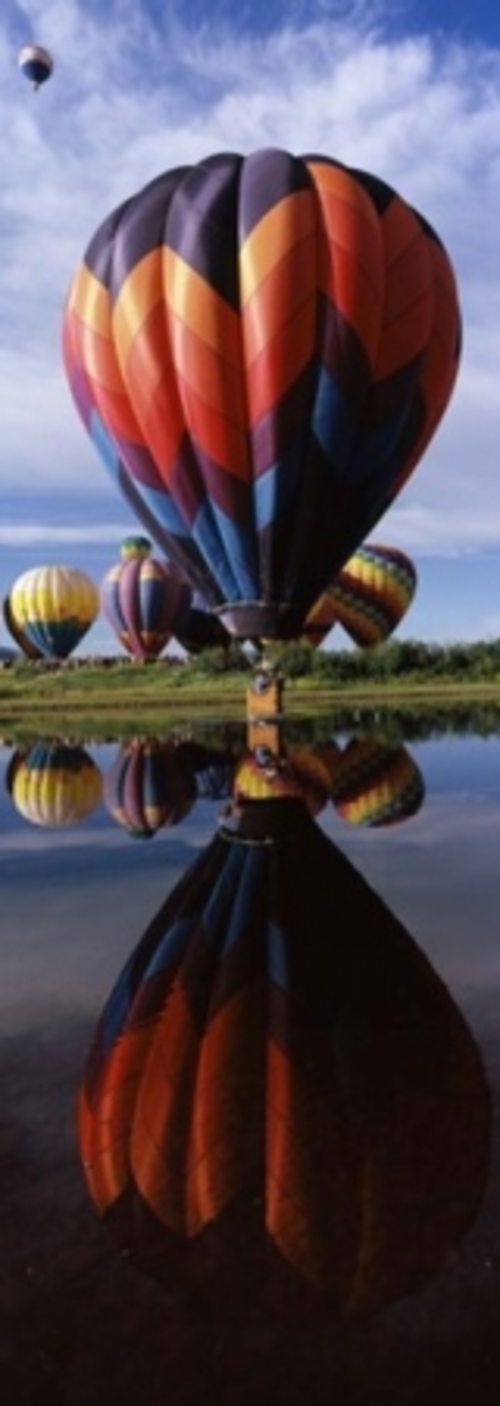 Panoramic Images PPI124107L Reflection of hot air balloons in a lake  