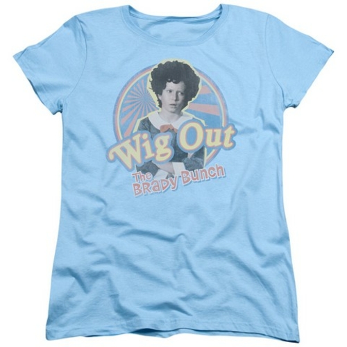 Trevco Brady Bunch-Wig Out - Short Sleeve Womens Tee - Light Blue- Lar