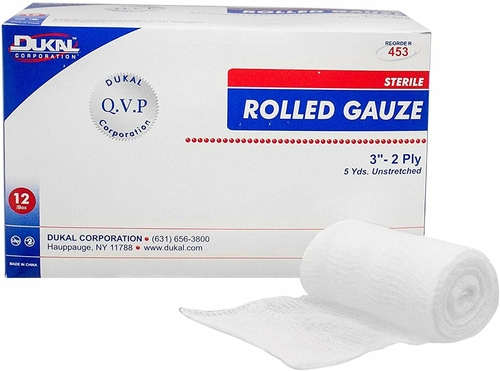 Dukal Rolled Gauze 3" x 5 yds. Case of 96 Gauze Rolls for General