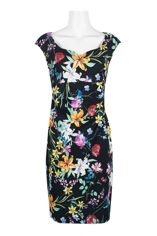 Adrianna Papell V-Neck Sleeveless Gathered Side Bodycon Floral Print