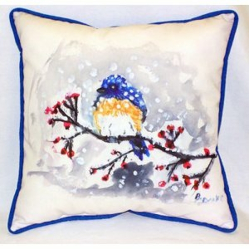 Betsy Drake ZP515 Blue Bird & Snow Indoor & Outdoor Throw Pillow- 22 x