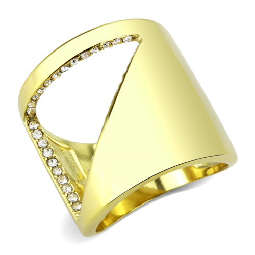 Women IP Gold Stainless Steel Ring with Top Grade Crystal in Clear - S