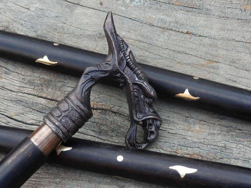 Antique Brass Dragon Handle Cane Walking Stick Designer Vintage