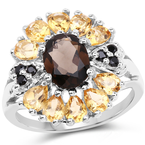 2.77 Carat Genuine Smoky Quartz, Citrine & Black Spinel .925 Sterling