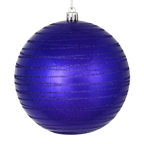 Vickerman N187566D 3 in. Purple Candy Ball Ornament with Glitter Lines