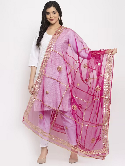magenta net dupatta