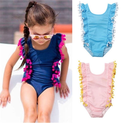 Fashion Kids Girls Solid Tassels Swimwear Girl