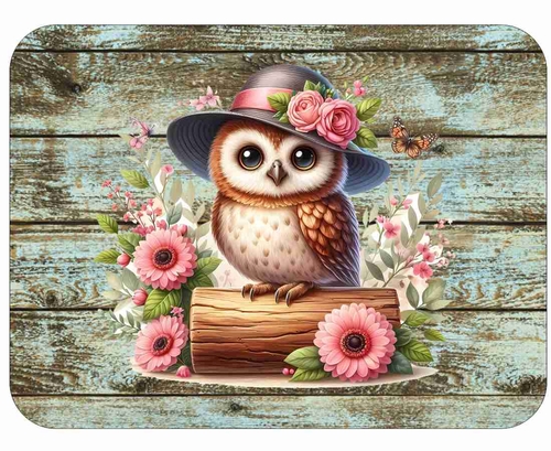 owl Bird Wild Life Flower Colorful Art Mousepad 7 x 9