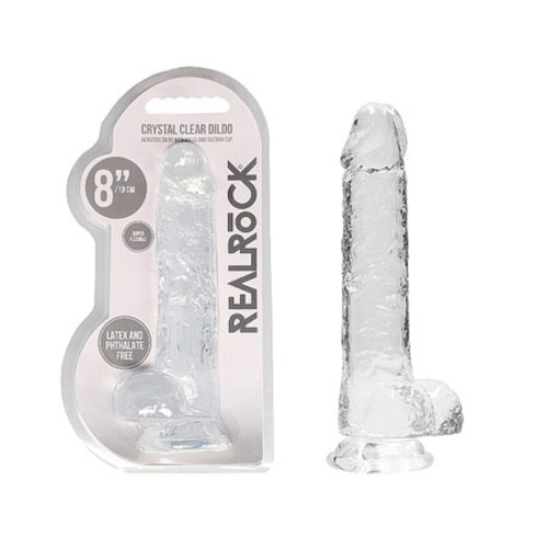 RealRock Crystal Clear Realistic 8 in. Dildo With Balls and Suction