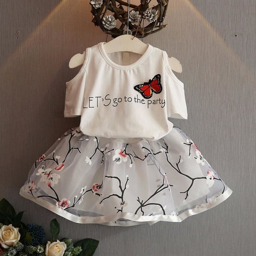 Kids Girls Letter Butterfly Shirt Top Flowers