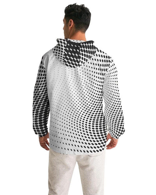 Mens Hooded Windbreaker - White Polka Dot Water Resistant Jacket