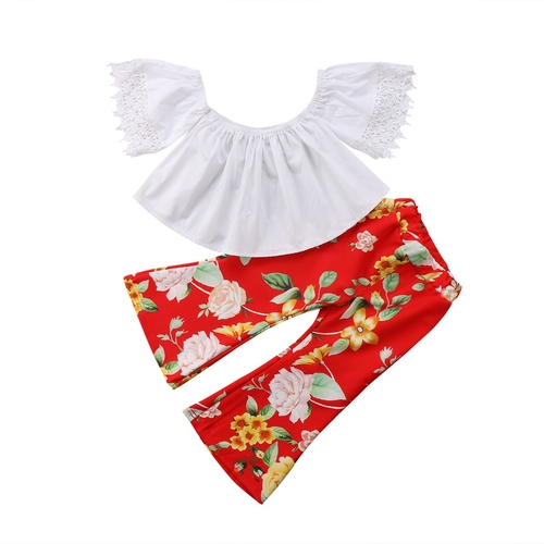 Retro Red Floral Popular Kids Baby Girls Lace