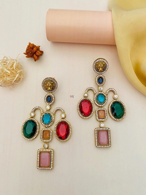 Artificial Multicolour Stone Lion Design Earrings (Color-MULTICOLOR)