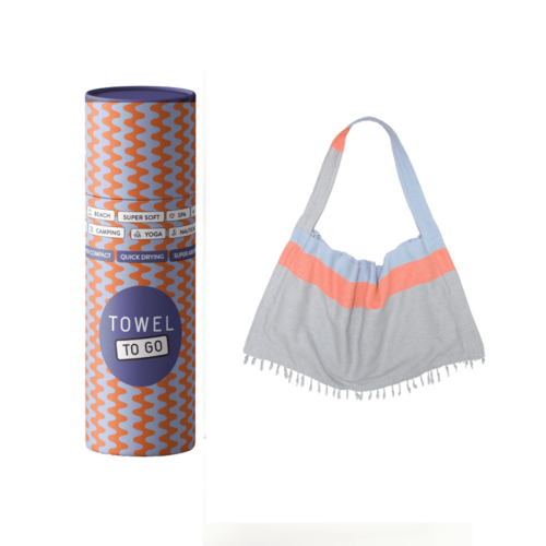 Two-in-One Beach Towel Bag Blue - Grey with Gift Box