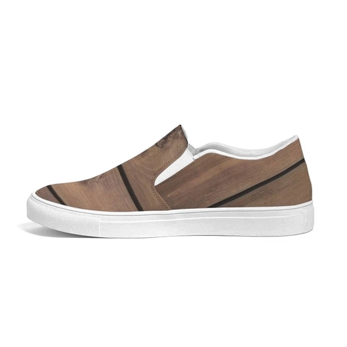 Womens Sneakers - Canvas Slip on Shoes - Brown Plank Print