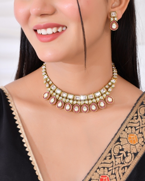 Rose Gold Plated Designer Jewellery Set/Necklace Set with Chain &