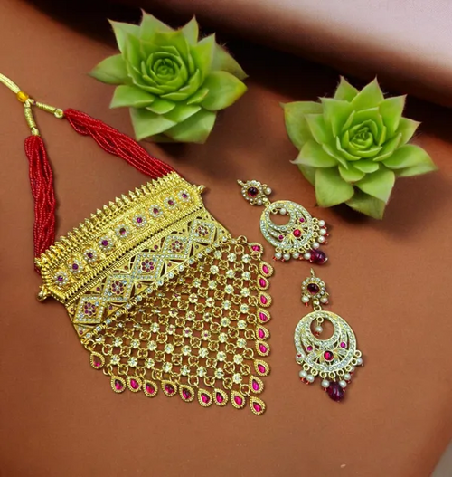 Red Premium Rajputi Aad Necklace For Women