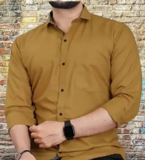 Men Regular Fit Washed Casual Shirt Golden Size M