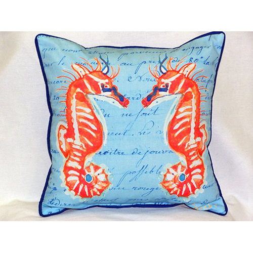 Betsy Drake HJ100B Coral Sea Horses - Blue Large Indoor-Outdoor Pillow