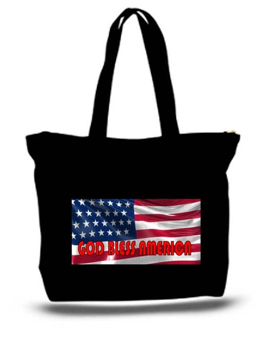 God Bless America Large Tote New Zipper Bag