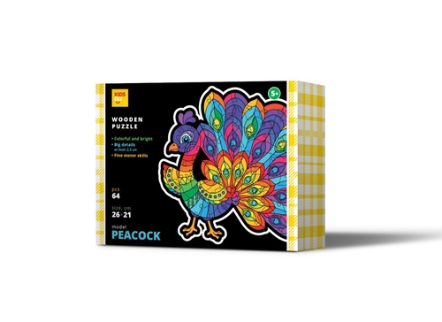 Wooden puzzle. PEACOCK. 64 pcs