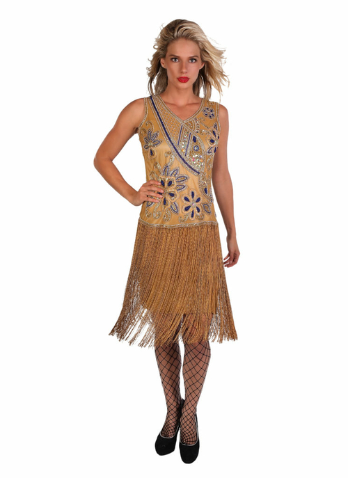 Western Fashion 2303-M Flapper Beaded Sequin Dress with Finges, Go