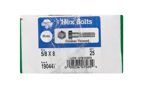 Hillman 190447 0.625 x 8 in. Zinc Plated Hex Head Bolt Grade