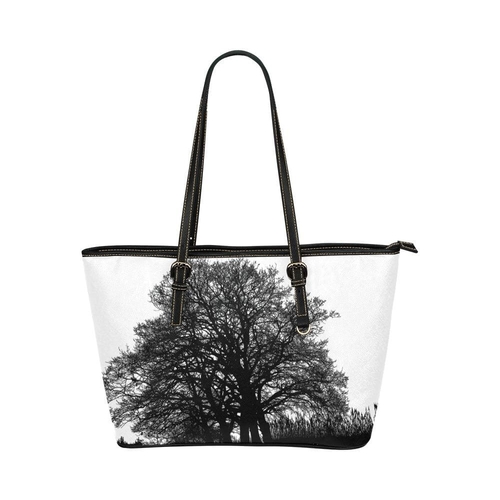 Large Leather Tote Shoulder Bag - Black and White Tree T588233