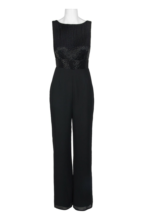 Adrianna Papell Boat Neck Sleeveless Beaded Bodice Zipper Back Chiffon