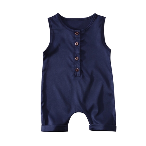Baby Girl Buttons Solid Sleeveless Rompers Toddler