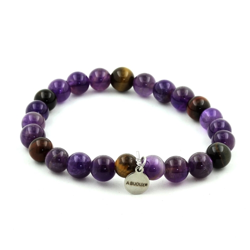 Multicolor Tiger's Eye + Amethyst Bracelet 8 mm Beads.