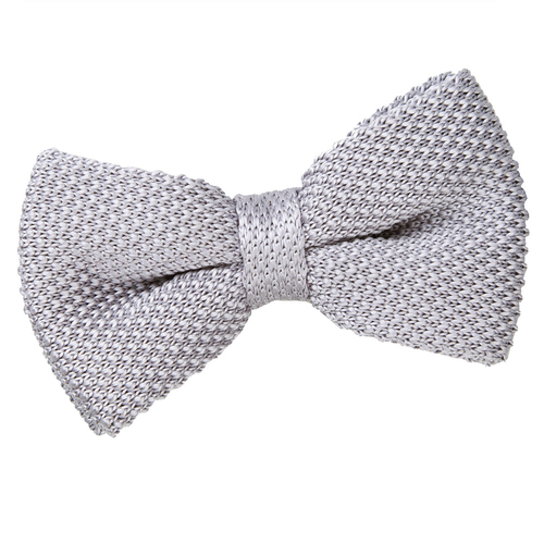 Plain Knitted Pre-Tied Bow Tie - Silver