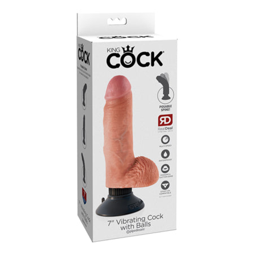 Pipedream King Cock 7 in. Vibrating Cock With Balls Poseable Suction