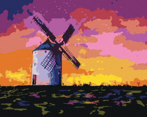 Paint by Numbers - OLD WINDMILL IN A FIELD OF FLOWERS