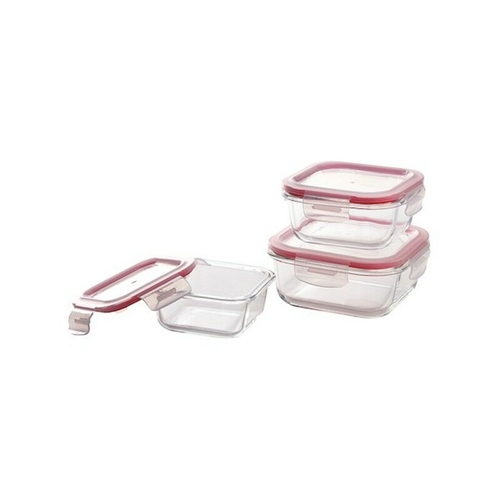 Set of lunch boxes Bergner Q4052 Borosilicate Glass Squared Red (3
