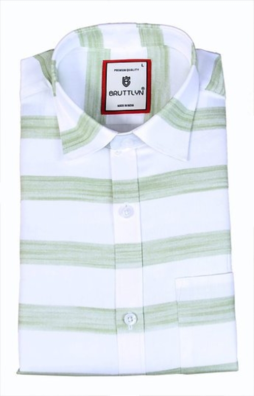 Men Light Green Striped Shirt Size M