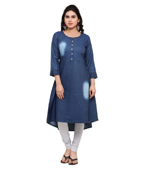 Women Denim Kurti with back embroidery (Size-M) (Color-BLUE)