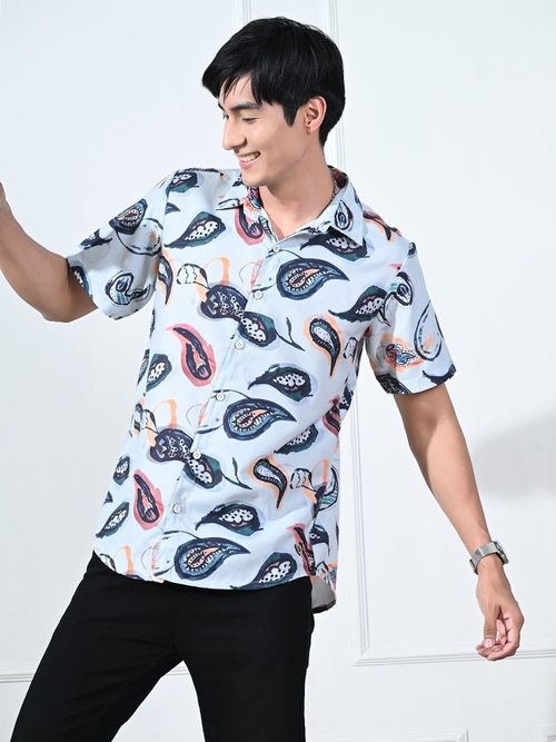 Multicolor Paisley Printed Casual Half Sleeves Shirt (Size-M)