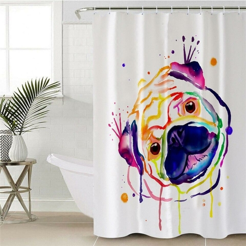 Colorful Painted Pug Shower Curtain