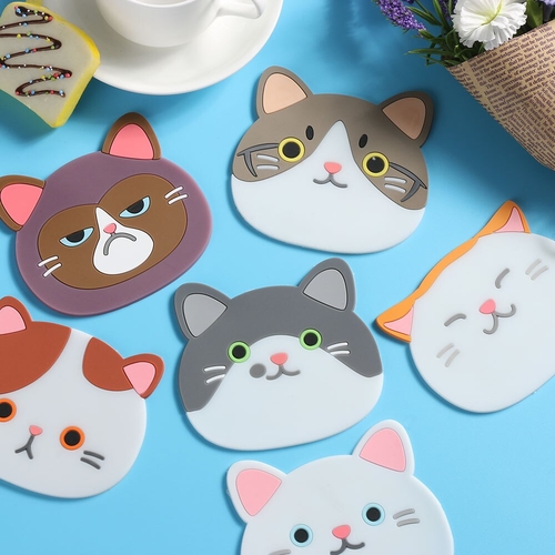 1Pc Cartoon Cat Coasters Silicone Placemat Cushion