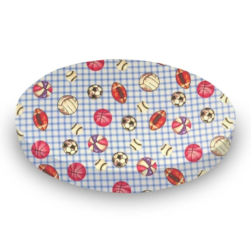 SheetWorld Fitted Round Crib Sheet - 100% Cotton Flannel - Sports Blue