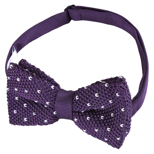 Flecked V Polka Dot Knitted Pre-Tied Bow Tie - Cadbury Purple