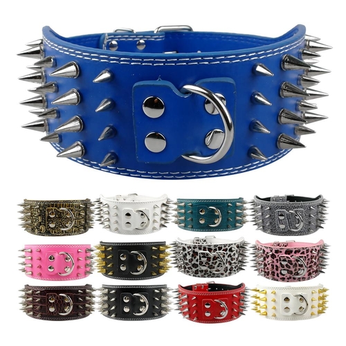 3 inch Wide Spikes Studded Leather Pet Dog Collar