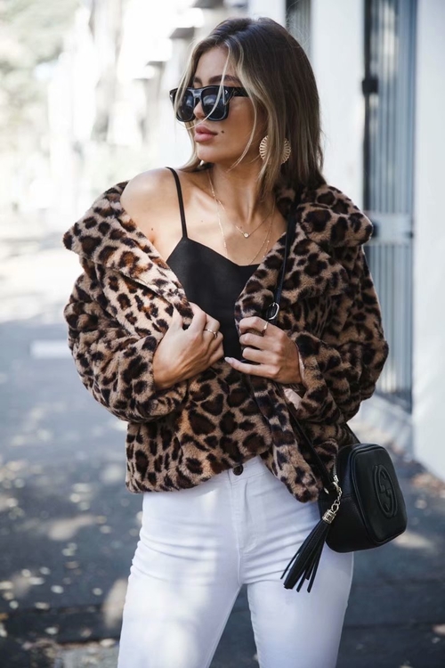  Leopard Print Fluffy Loose Coat Fashionable