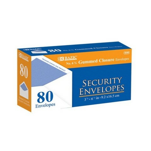 Bazic 5048   #6 3/4 Security Envelope w/ Gummed Closure (80/Pack) Case