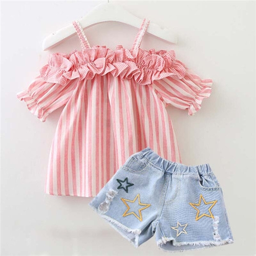 2-6Y Sweet Kids Baby Girls Summer Clothes Sets Off