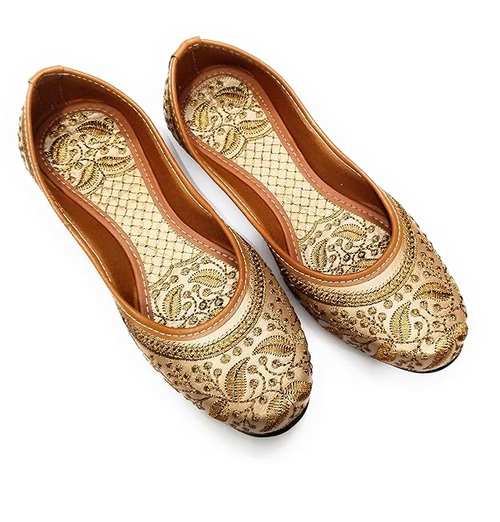 Women Leaf Design Jutti (Size-UK-8) (Color-GOLDEN)